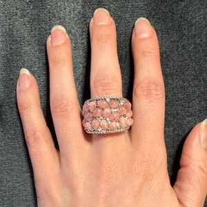 Judith Ripka Sterling Silver Pink Opal and Diamonique (CZ) Cluster Band Size 6